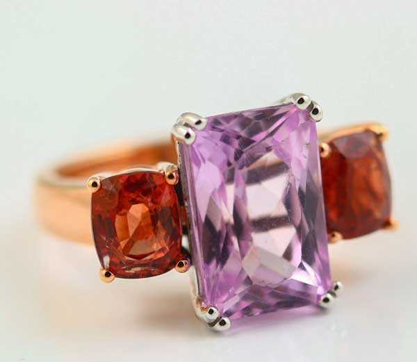 18K WHITE AND ROSE GOLD, KUNZITE AND SPINEL RING