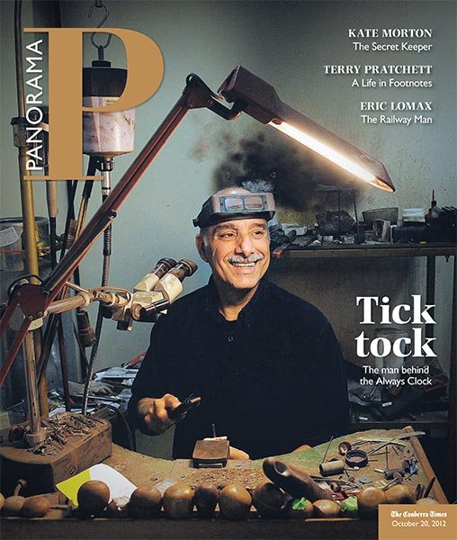 Panorama, The Canberra Times, cover: Eytan Aharoni at his bench under the headline Tick tock