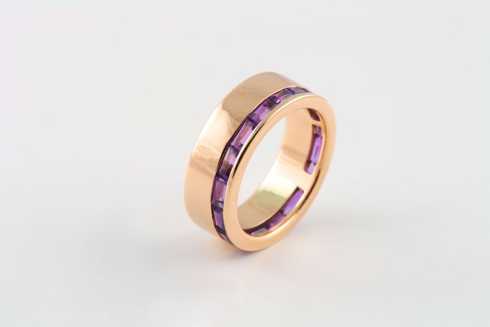 Amethyst channel band: Amethysts set in 18 karat rose gold