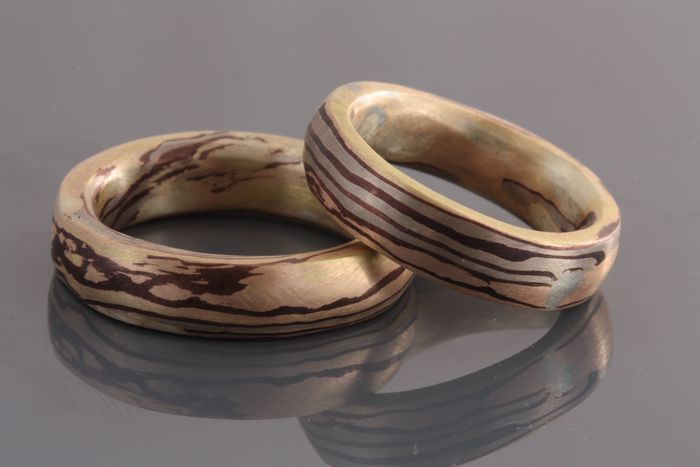 Pair of Mokume Gane bands: a pair of Mokume Gane bands