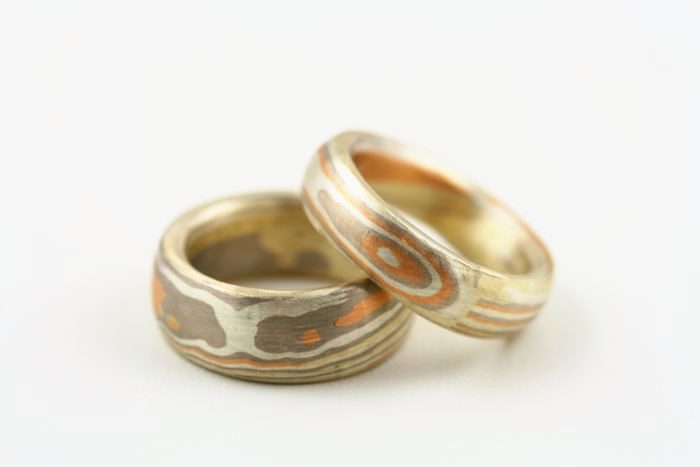 Pair of Mokume Gane bands: a pair of Mokume Gane bands