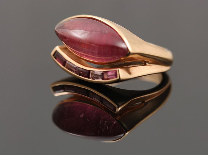 Rubellite marquise ring: a Rubellite Tourmaline set in 18 karat rose gold