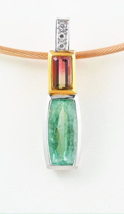 Tourmaline stack pendant: Tourmalines and diamonds set in 18 karat gold