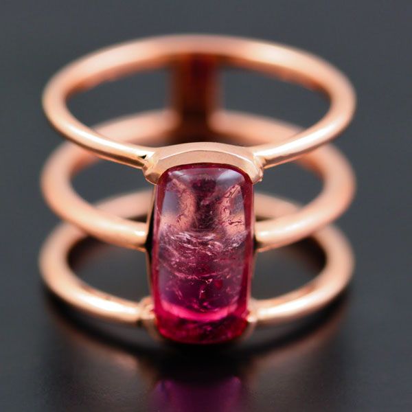 Tourmaline triple band: a pink Tourmaline set in 18 karat rose gold