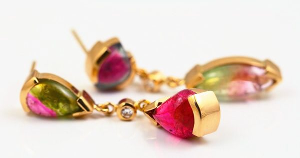 Tourmaline drop earrings: Tourmalines set in 18 karat rose gold